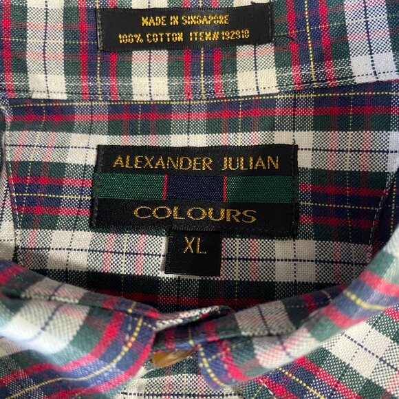 Alexander Julian Colours Plaid Shirt XL Button Down Vintage Cotton Classic - Picture 3 of 8